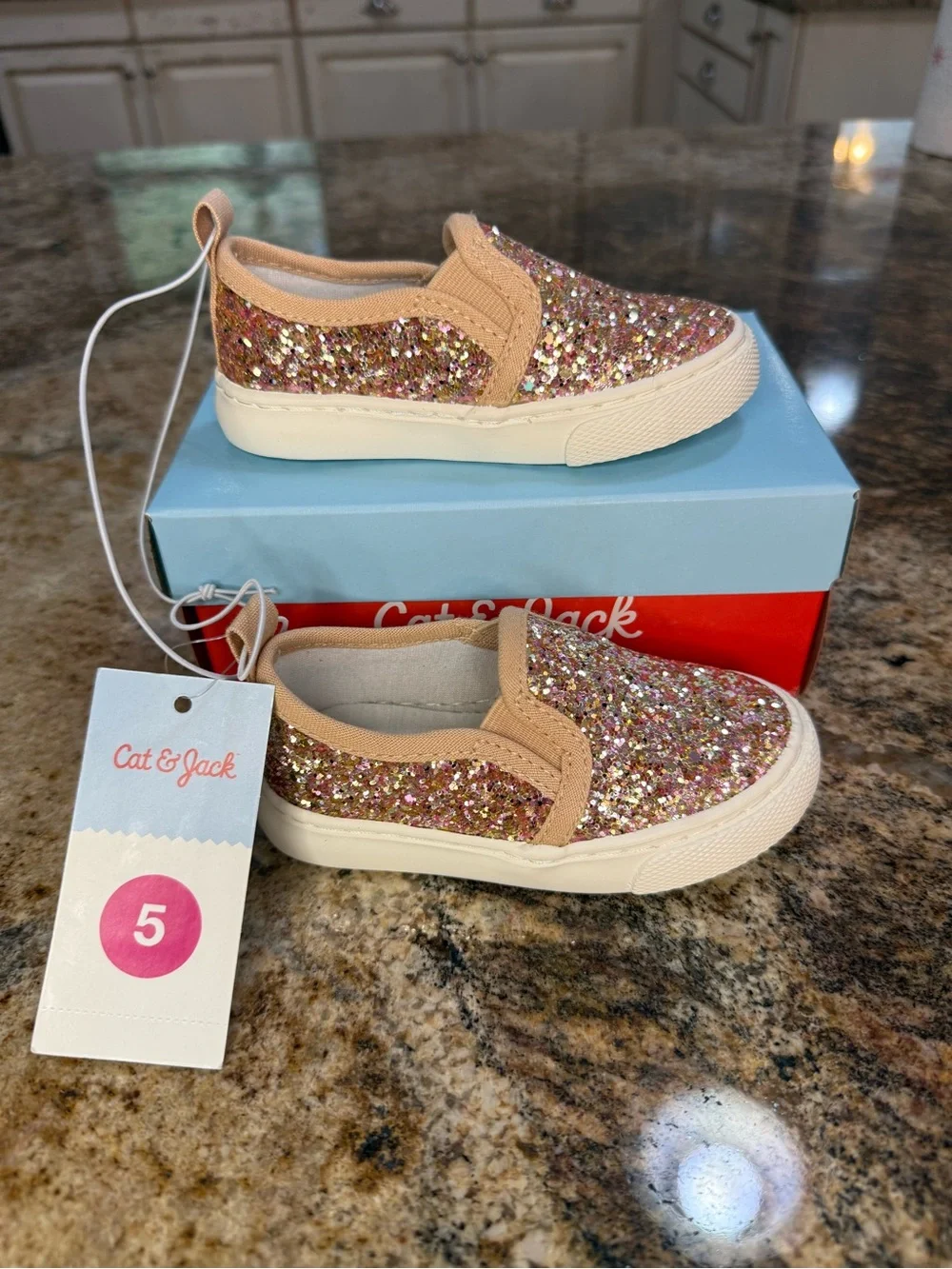Cat & Jack Glitter Slip-On Shoes in Pink and Gold Tones